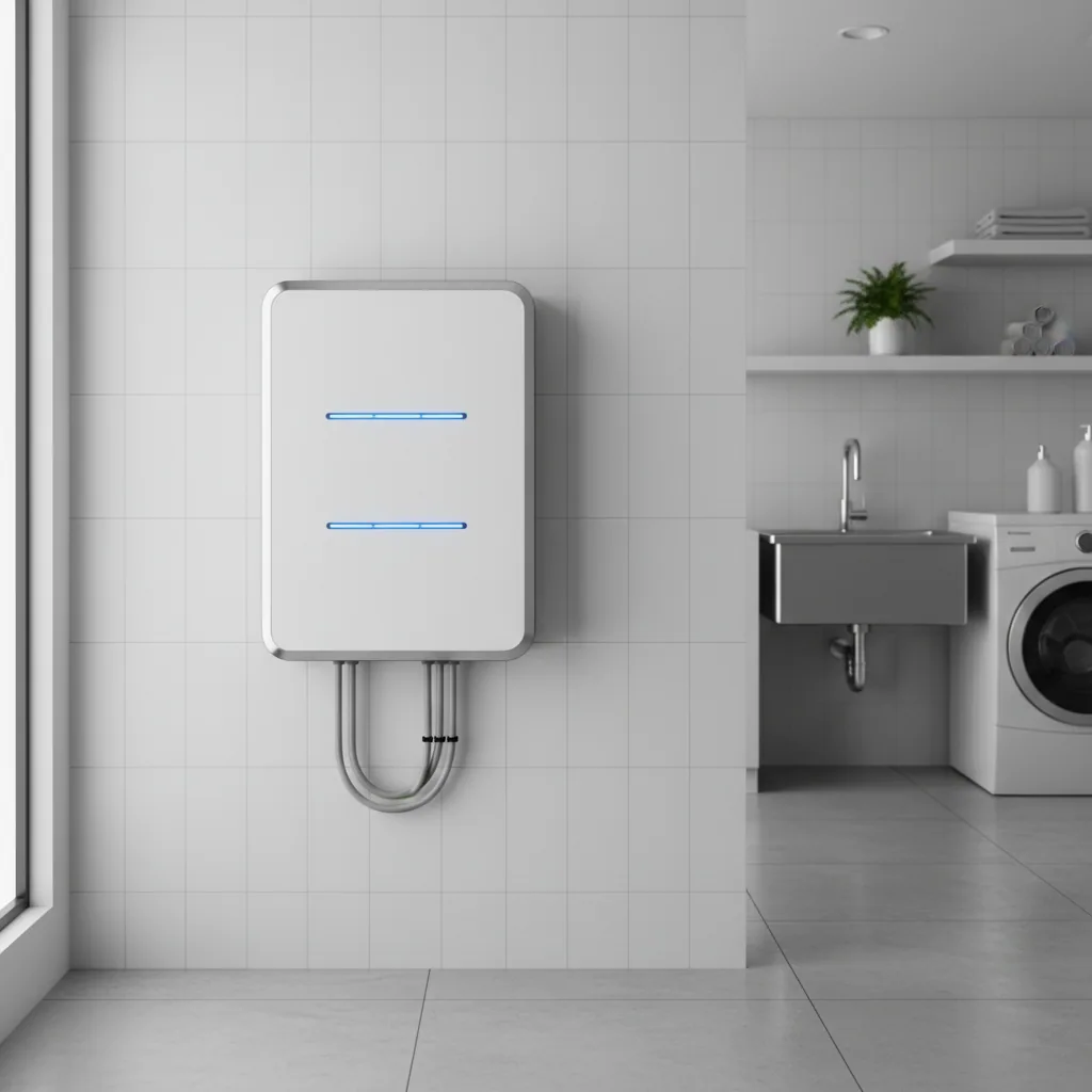 Magazyn energii - nowoczesny system bateryjny na ścianie w kotłowni